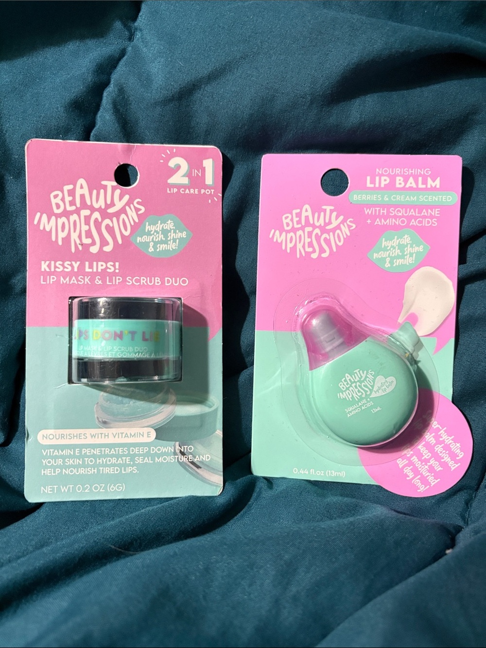 2 - Impressions Kissy Lips Lip Mask & Lip Scrub Duo - Pink & Mint & Lip Balm